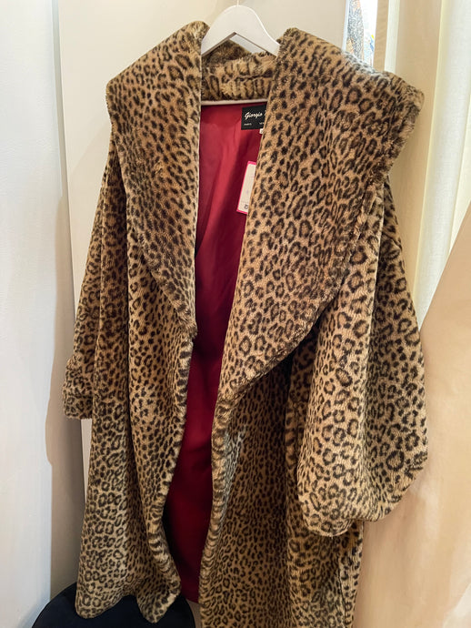 Faux fur animal print coat