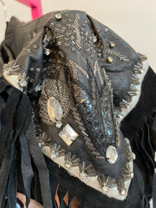Silk leather embellished blouse