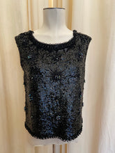Load image into Gallery viewer, Vintage 80s black wool tank top with all over sequins and beading