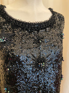 Vintage 80s black wool tank top with all over sequins and beading