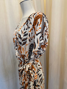 Contemporary Escada Sport animal print wrap dress w/ flutter sleeves and synching waist