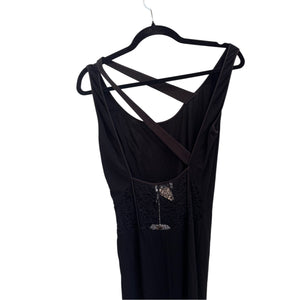 Vintage French Couture Claude Montana Black Maxi Dress With Lace Details