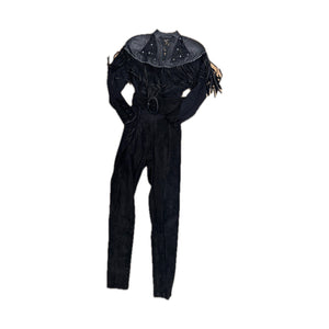 David Howard Black Fringe Suede and Leather Jumpsuit - Size 8