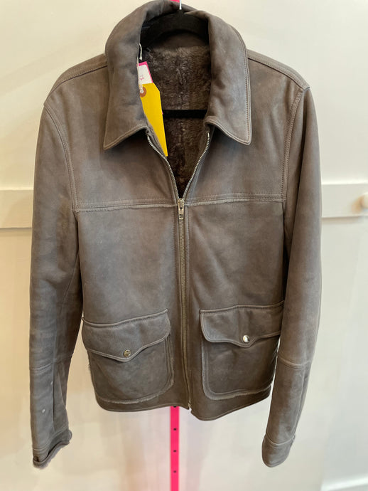 ￼ Louis Vuitton, gray shearling jacket