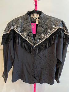 Silk leather embellished blouse
