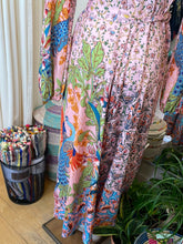 Load image into Gallery viewer, Dalia MacPhee Pink Floral print maxi dress with high collar and sash
