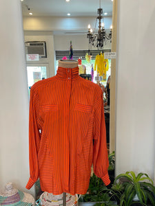 Silk Mock Neck Escada Orange Stripe Blouse from the late 80s