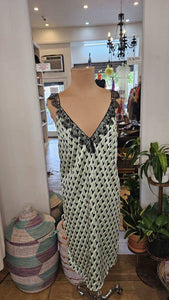 Green/Black Printed Slip Dress