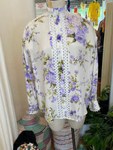 Load image into Gallery viewer, Socapri Silk white blouse with purple floral print
