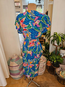 Vintage Lauren Alexander Blue Silk Floral Dress