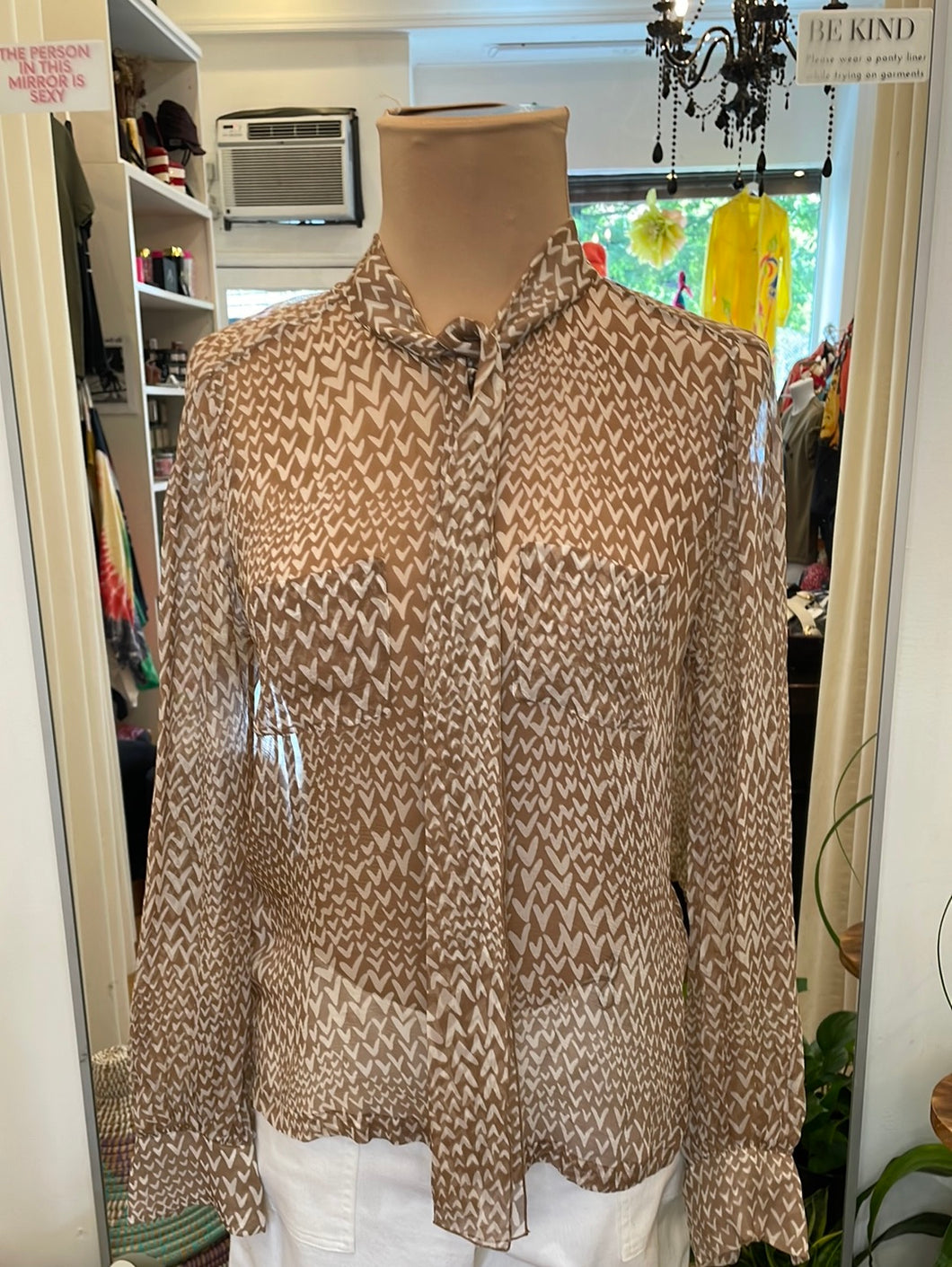 Louis Vuitton Brown & White Sheer Blouse