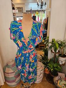 Vintage Lauren Alexander Blue Silk Floral Dress