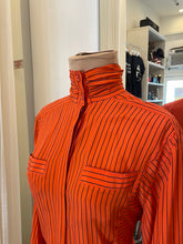 Load image into Gallery viewer, Silk Mock Neck Escada Orange Stripe Blouse from the late 80s