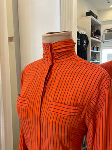 Silk Mock Neck Escada Orange Stripe Blouse from the late 80s