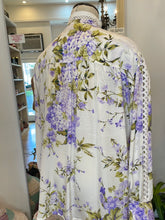Load image into Gallery viewer, Socapri Silk white blouse with purple floral print