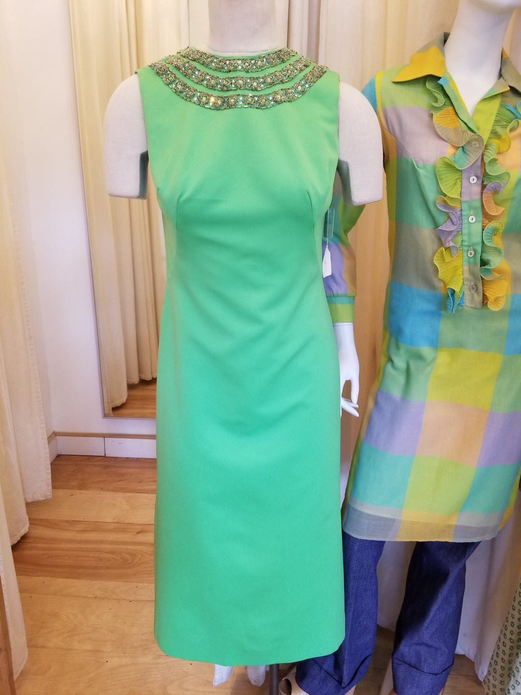 Green beaded shift dress