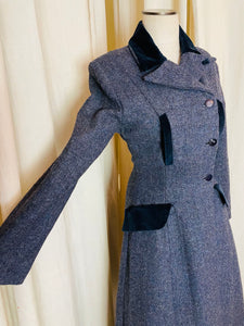 1950's Blue Wool and Velvet Overcoat