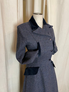 1950's Blue Wool and Velvet Overcoat