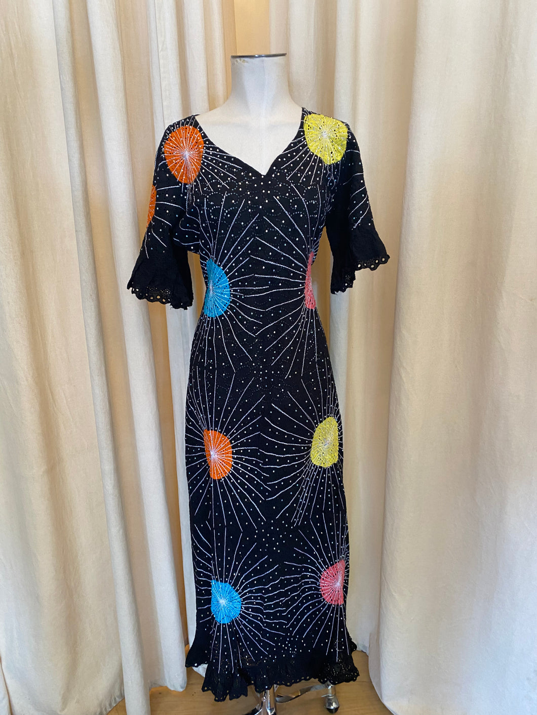 Black Dress with colorful circle designs Africans Designs