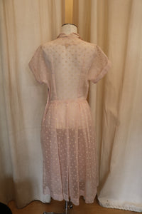 Vintage Sheer Baby Pink Fit & Flare Dress W/ Velvet Dots