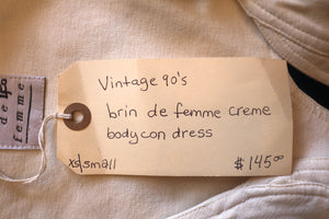 Vintage 90s Brin de femme creme Bodycon Dress