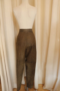 Olive green leather embossed pants