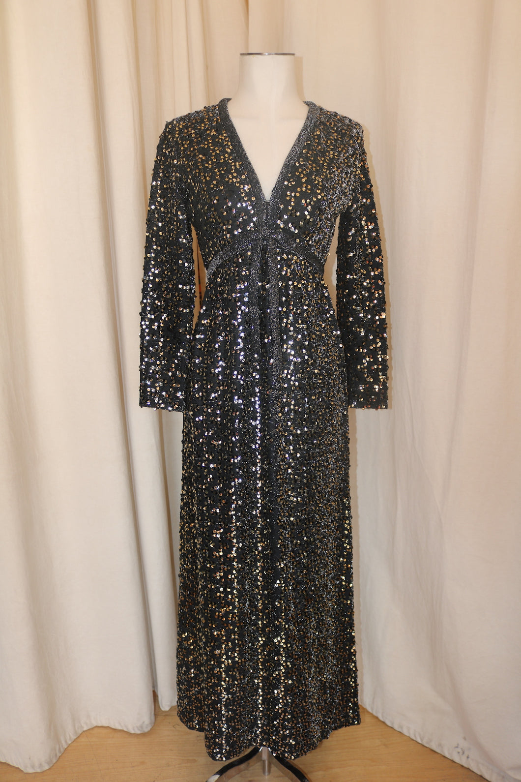 Vintage 70s Fred Perlberg Black Empire Waist Maxi Dress