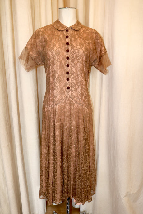Vintage Tan Lace House Style Dress