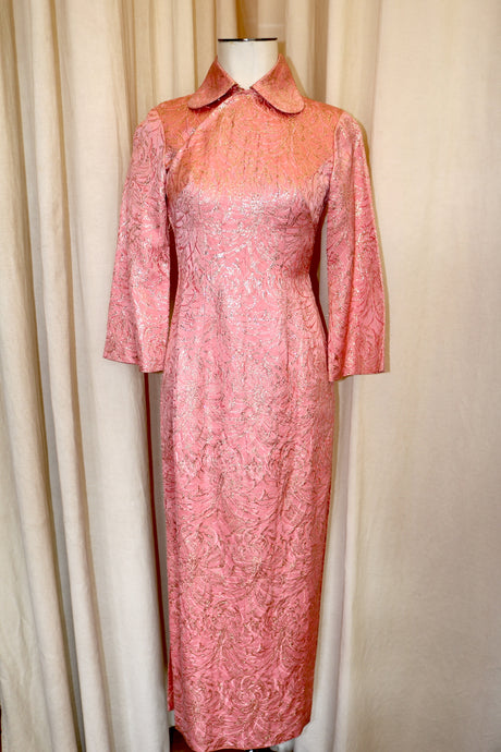 Vintage Pink + Metallic Gold Floral Cheongsam Dress