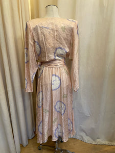 1980's Argenti Pastel Pink Silk Floral Midi Dress