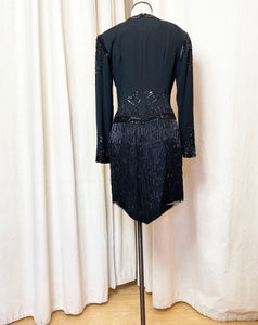 Lillie Rubin Black Fringe Beaded Tassel Dress