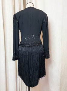 Lillie Rubin Black Fringe Beaded Tassel Dress