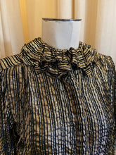 Load image into Gallery viewer, Lloyd Williams Ruffle Neck Gold Stripe Blouse