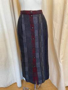 1980's Tapestry Knit Red and Greys Midi Skirt Set