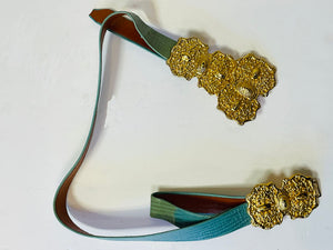 1980's Gold and Turquoise Adjustable Clip belt