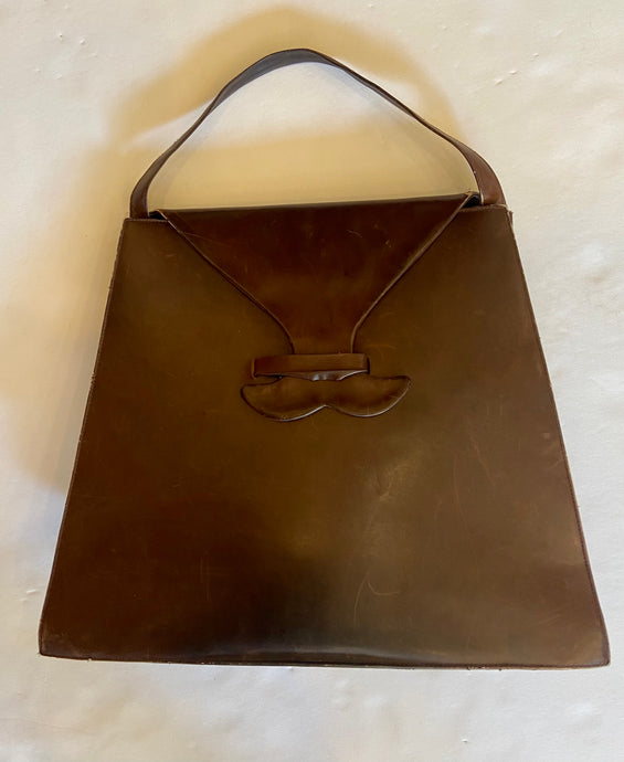 Vintage 60s Jean Patou brown leather structured bag