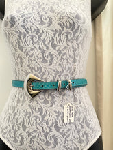 Load image into Gallery viewer, Vintage aqua snakeskin belt with silver buckle