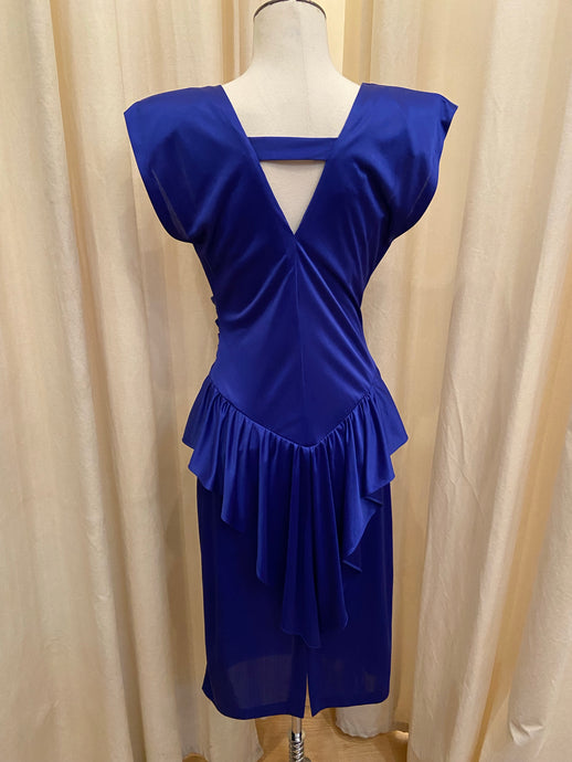 Vintage 80s Fredericks of Hollywood blue v-neck draped dress