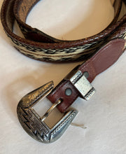 Load image into Gallery viewer, Vintage brown woven pattern belt with silver buckle