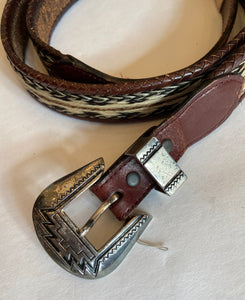 Vintage brown woven pattern belt with silver buckle
