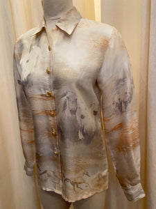 Escada silk horse motif button up shirt