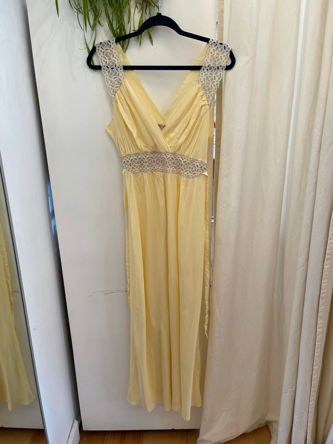 Yellow Nightgown with Lace Insets