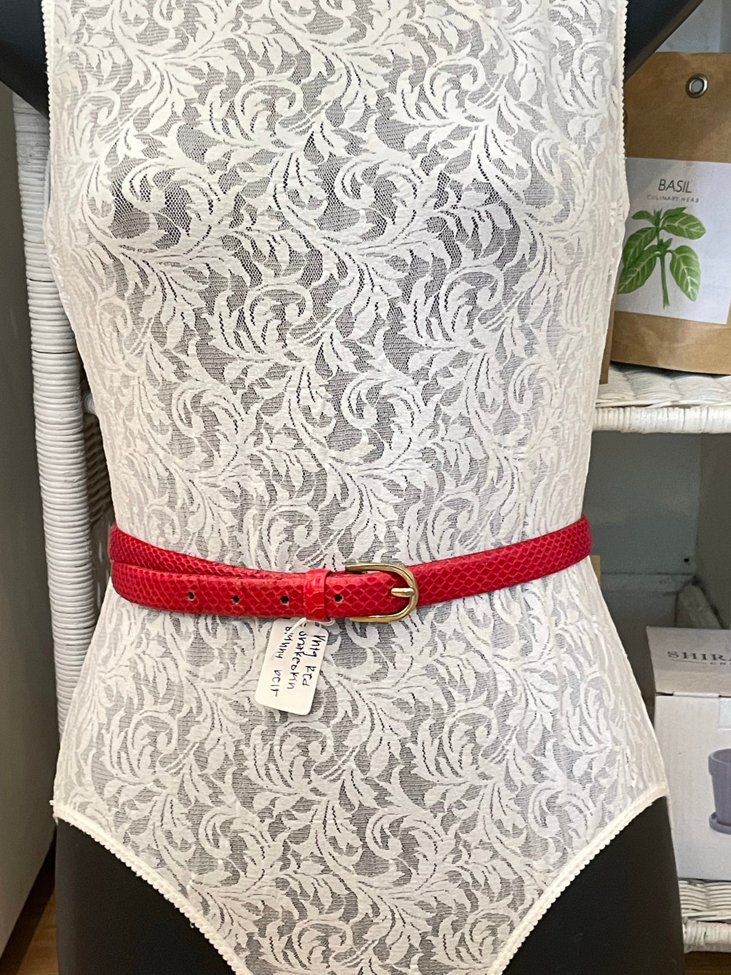 Vintage thin red snakeskin belt