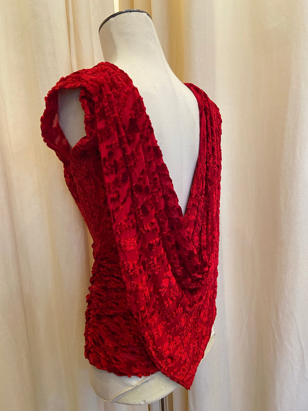 Vintage Vicky Tiel red velvet burnout top with attached cape