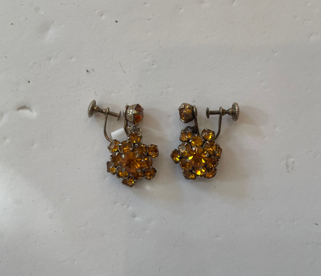 Amber jewel screw-back clip on earrings