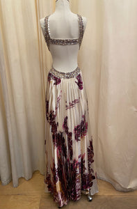 Vintage Dave and Johnny floral formal dress with pleated skirt and open back