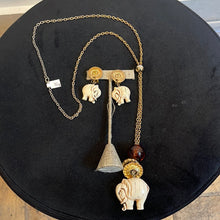 Load image into Gallery viewer, Vintage horn carved elephant necklace earring set