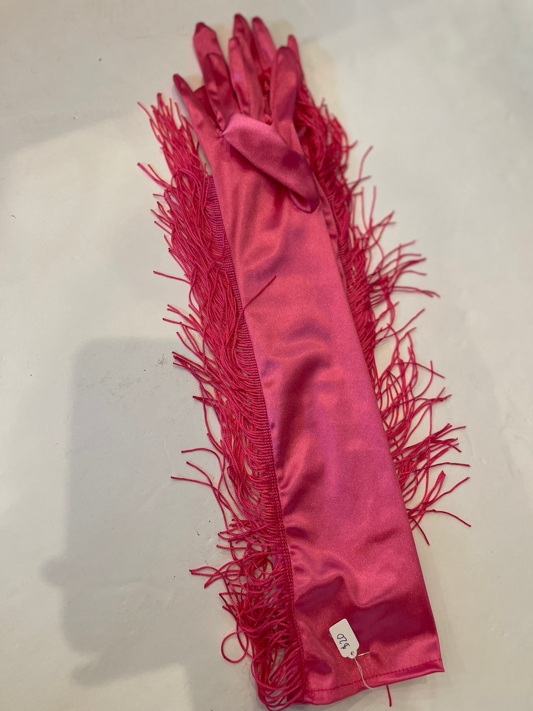 Pink fringe spandex gloves