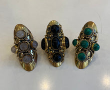 Load image into Gallery viewer, Ornate brass and stone rings
