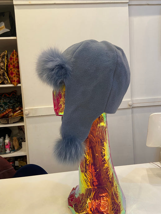 Blue soft cap with genuine fur accents